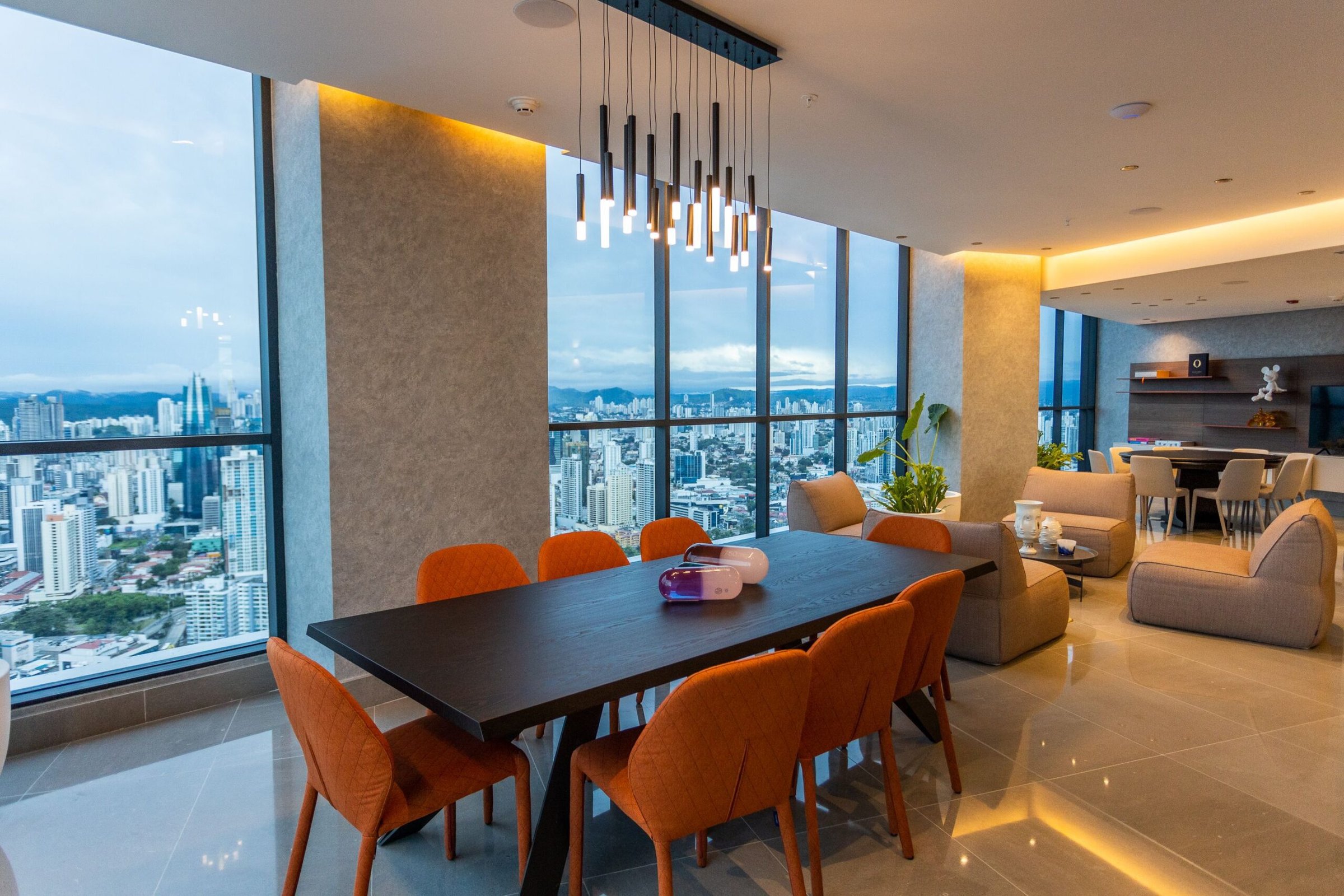 Ocean Front — interior photograph of a furnished apartment with city views