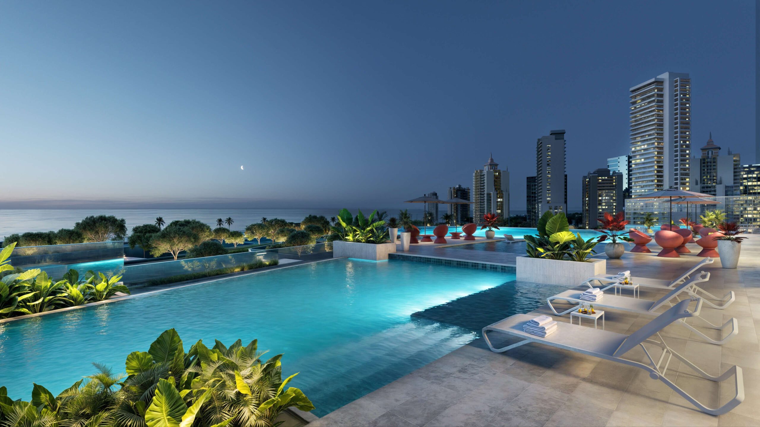 Costanera Aqua — amenity rendering of the proposed Ocean Deck pool